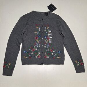 Liz Claiborne NWT Medium Cardigan Floral Embroidered Sweater Cottage Chic